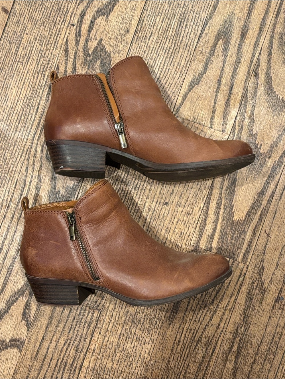 Lucky Brand Brown Leather Ankle Booties with Side Zip - Picture 8 of 8